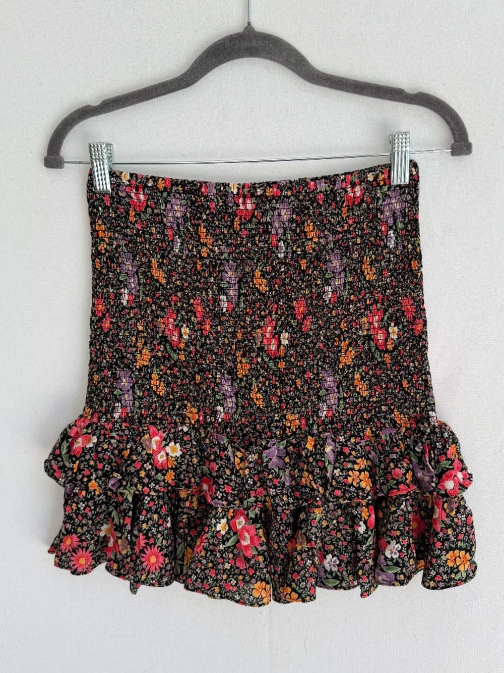 BY TIMO Women’s Small Floral Smocked Tiered Ruffle Mini Skirt
